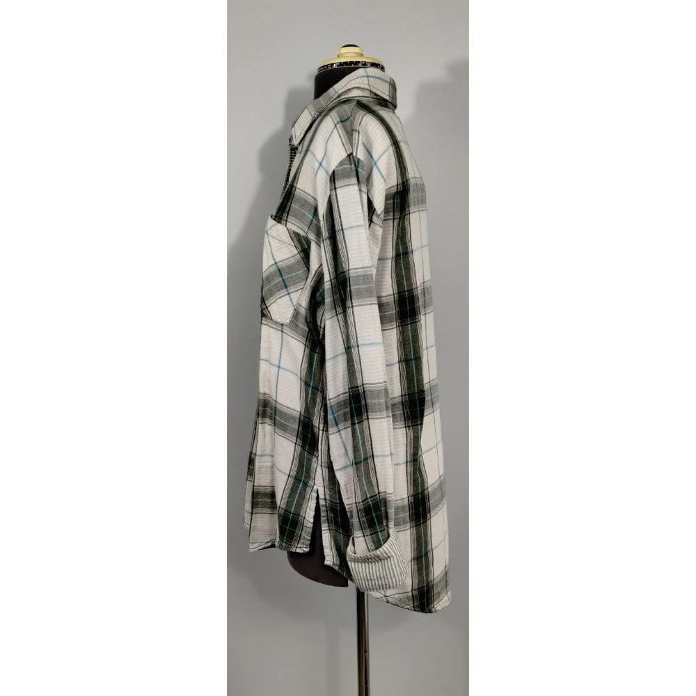 NEW $79 SANCTUARY Button-Up Shirt Green Plaid Med - Picture 7 of 13